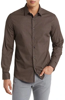 Stone Rose Clover Geometric Print Stretch Cotton Button-Up Shirt Brown at Nordstrom,