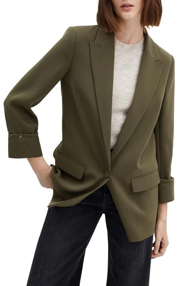 MANGO Gathered Sleeve Blazer Khaki at Nordstrom,