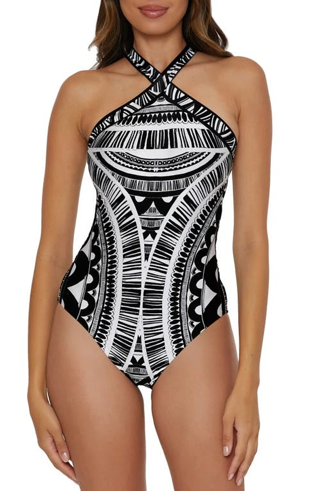 Trina Turk Hula Reversible One-Piece Swimsuit Black Multi at Nordstrom,