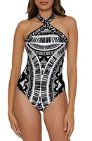 Trina Turk Hula Reversible One-Piece Swimsuit Black Multi at Nordstrom,