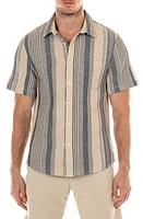 Original Paperbacks Perth Stripe Short Sleeve Button-Up Shirt Tan Navy at Nordstrom,