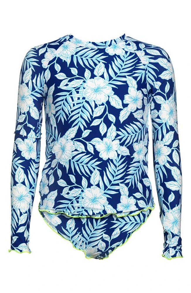 Hobie Kids' Lei Long Sleeve Two-Piece Rashguard Swimsuit Sailor Blue at Nordstrom,