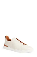 ZEGNA Triple Stitch Deerskin Slip-On Sneaker White at Nordstrom,