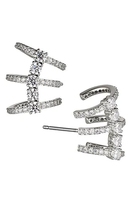 Nadri Love All Cubic Zirconia Triple Huggie Hoop Earrings in Rhodium at Nordstrom