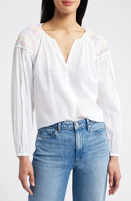 Boden Smocked Shoulder Cotton Shirt White at Nordstrom,