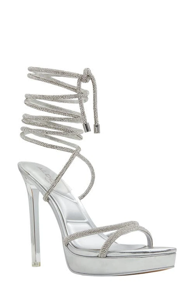 ALDO Izabella Ankle Wrap Platform Stiletto Silver at Nordstrom,