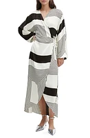 MANGO Print Long Sleeve Wrap Dress in Ecru at Nordstrom, Size 0