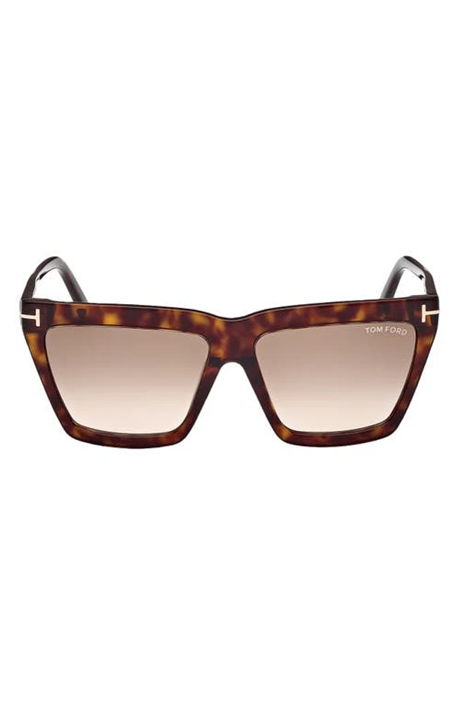 TOM FORD Eden 56mm Gradient Geometric Sunglasses in Dark Havana /Brown Orange at Nordstrom