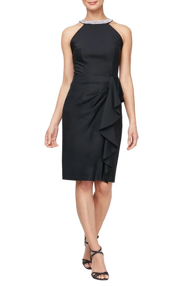 Alex Evenings Embellished Neck Sheath Dress Black at Nordstrom,