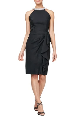 Alex Evenings Embellished Neck Sheath Dress Black at Nordstrom,