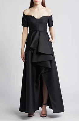 Black Halo Serafina Off the Shoulder High-Low Gown Noir Passion at Nordstrom,