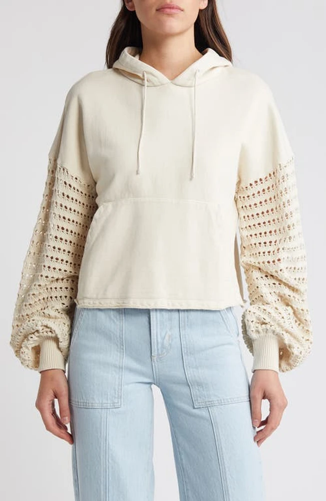 Rails Joyce Open Stitch Inset Cotton Hoodie Flax at Nordstrom,