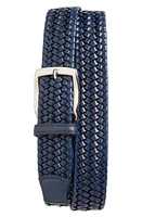 Torino Woven Stretch Leather Belt Navy at Nordstrom,