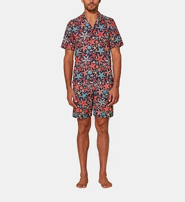 Vilebrequin Men's Bowling Linen Holistarfishes Shirt in Bleu Marine at Nordstrom