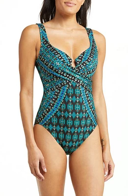 Miraclesuit Amarna Escape Crisscross Underwire One-Piece Swimsuit in Black/Multi at Nordstrom, Size 16