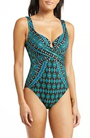 Miraclesuit Amarna Escape Crisscross Underwire One-Piece Swimsuit in Black/Multi at Nordstrom, Size 16