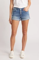 Prosperity Denim Exposed Button Fly High Waist Cuff Shorts Medium Blue at Nordstrom,