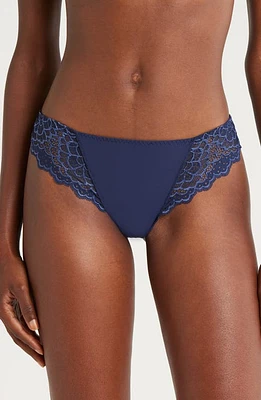 Simone Perele 'Caresse' Lace Tanga Briefs Ink Blue at Nordstrom,