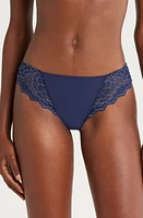 Simone Perele 'Caresse' Lace Tanga Briefs Ink Blue at Nordstrom,