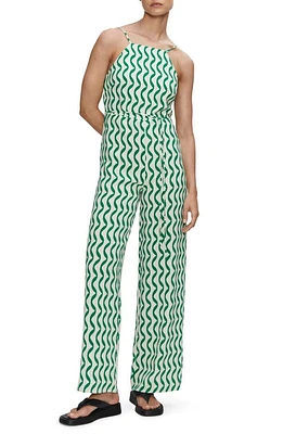 MANGO Cutout Back Belted Jumpsuit Green at Nordstrom,