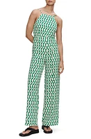 MANGO Cutout Back Belted Jumpsuit Green at Nordstrom,