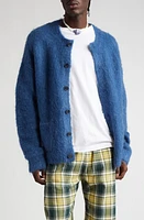 Acne Studios Brushed Crewneck Cardigan in Denim Blue at Nordstrom, Size Medium