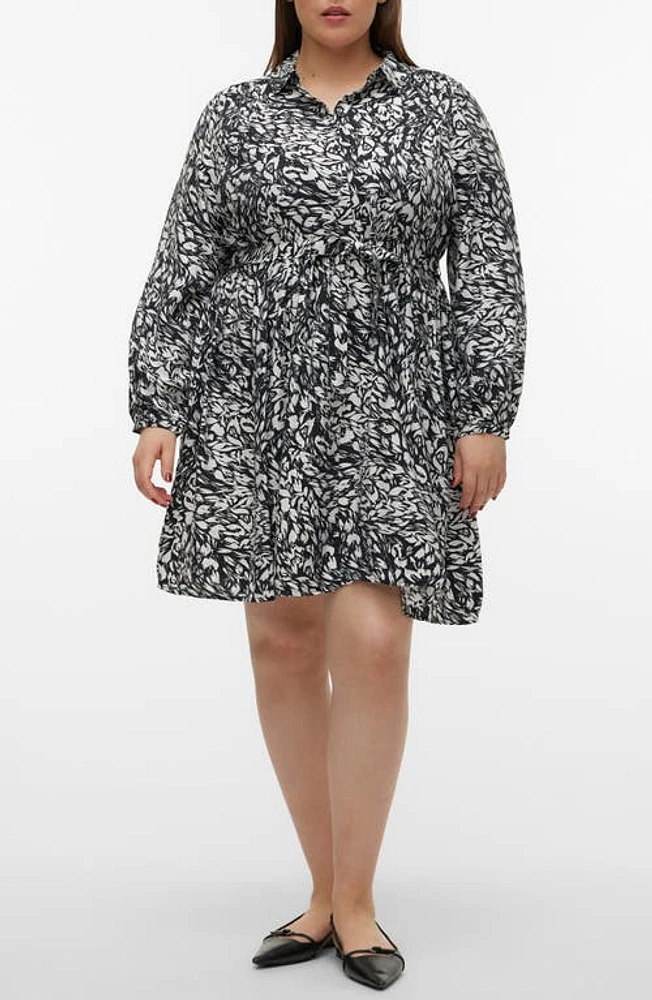 VERO MODA CURVE Debbyanna Floral Long Sleeve Shirtdress Black Aop Ana at Nordstrom,