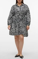 VERO MODA CURVE Debbyanna Floral Long Sleeve Shirtdress Black Aop Ana at Nordstrom,