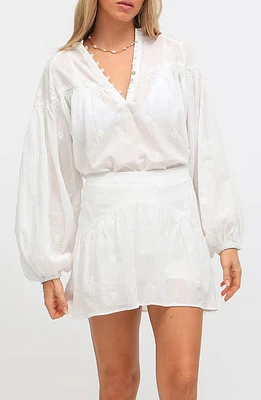 Electric & Rose Sasha Embroidered Balloon Sleeve Cotton Top Cloud at Nordstrom,