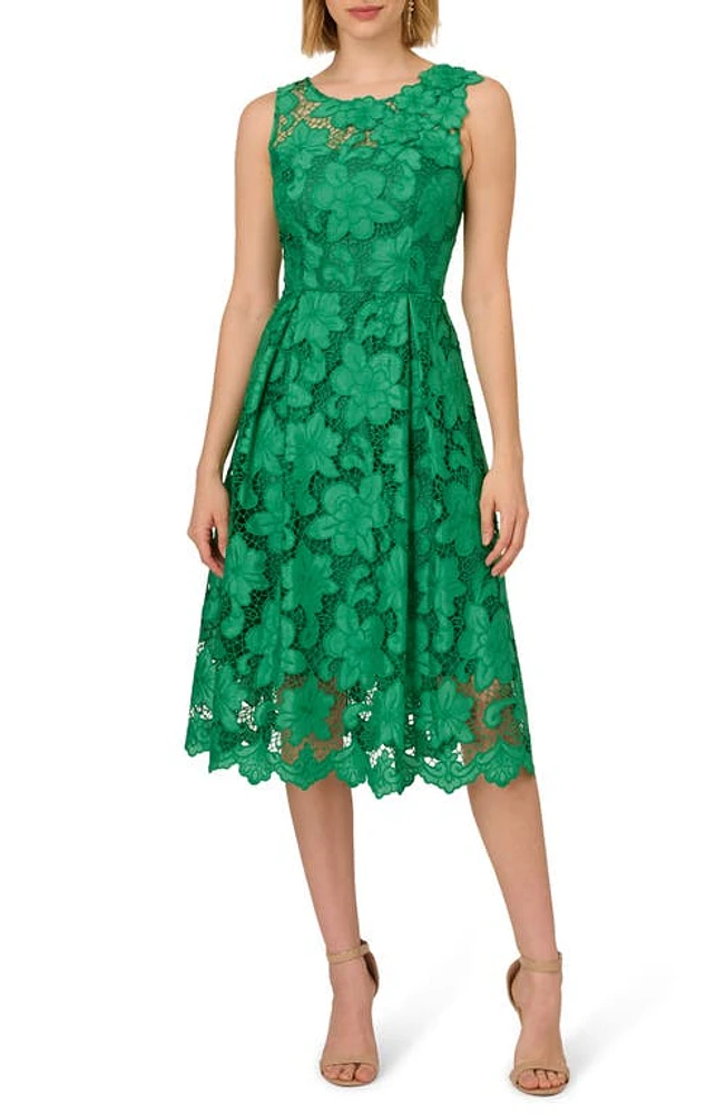 Adrianna Papell Floral Lace Fit & Flare Dress Green at Nordstrom,