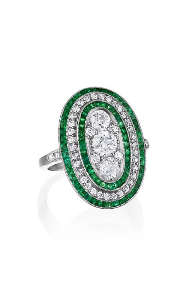 Mindi Mond Daring Deco Emerald & Diamond Ring in Platinum at Nordstrom, Size 6.75