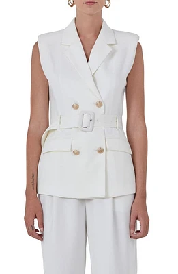 Endless Rose Shoulder Pad Belted Sleeveless Double Breasted Blazer Ivory at Nordstrom,