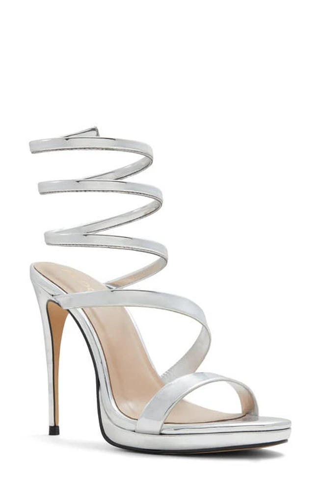 ALDO Katswirl Ankle Wrap Platform Sandal in Silver at Nordstrom, Size 9