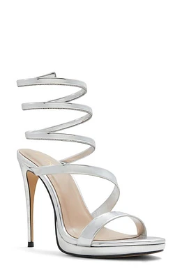 ALDO Katswirl Ankle Wrap Platform Sandal in Silver at Nordstrom, Size 9