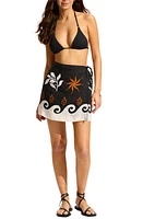 Seafolly Print Wrap Linen Cover-Up Miniskirt Black at Nordstrom,