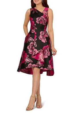 Adrianna Papell Floral Jacquard High-Low Dress Black/Pink at Nordstrom,