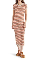 Steve Madden Theresa Stripe Pointelle Stitch Midi Sweater Dress Orange Beige Multi at Nordstrom,