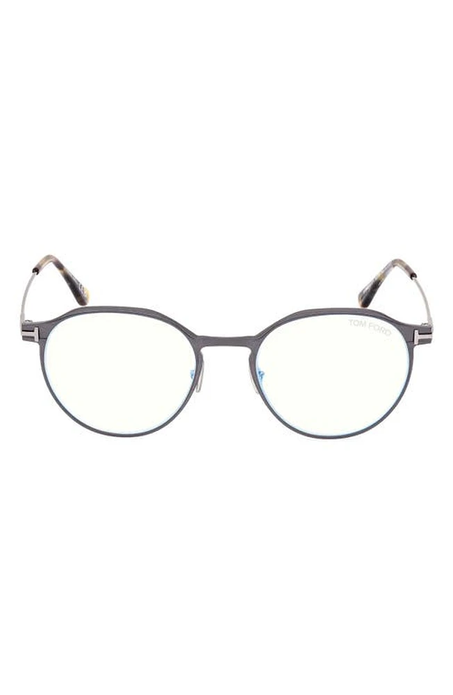 TOM FORD 52mm Round Blue Light Blocking Glasses in Matte Dark Ruthenium at Nordstrom