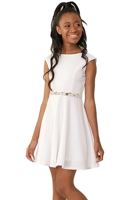 Un Deux Trois Kids' Textured Cap Sleeve Dress Ivory at Nordstrom,