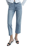 MANGO Raw Hem Mid Rise Crop Straight Leg Jeans Medium Blue at Nordstrom,