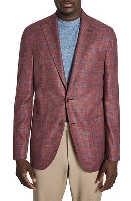 Jack Victor Hampton Windowpane Stretch Slub Wool & Silk Blend Sport Coat Berry at Nordstrom,