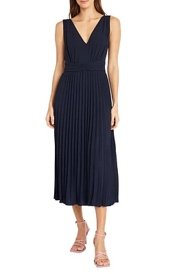 DONNA MORGAN FOR MAGGY Pleated Midi Dress Navy Blazer at Nordstrom,