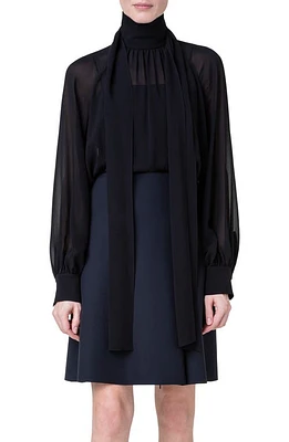 Akris Tie Neck Silk Georgette Blouse Black at Nordstrom,