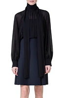 Akris Tie Neck Silk Georgette Blouse Black at Nordstrom,