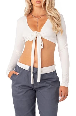 EDIKTED Layla Tie Front Crop Top White at Nordstrom,