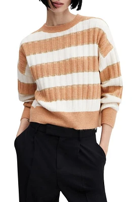 MANGO Stripe Rib Sweater Medium Brown at