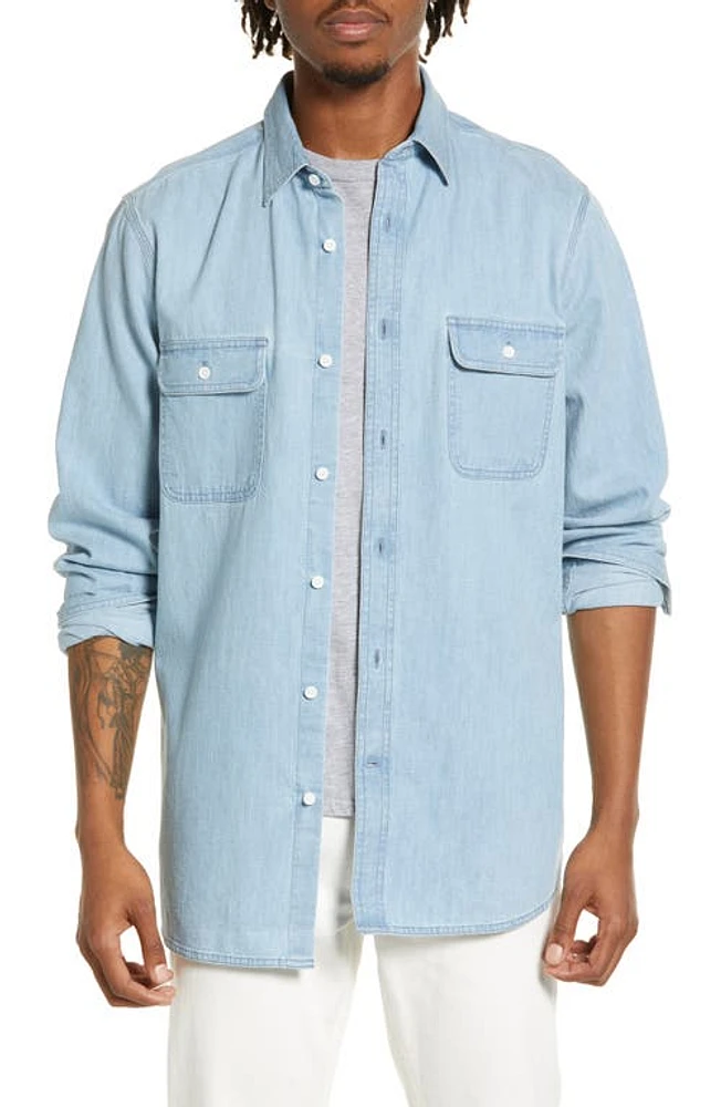 Treasure & Bond Trim Fit Denim Button-Up Shirt in Light Indigo Wash at Nordstrom, Size Medium