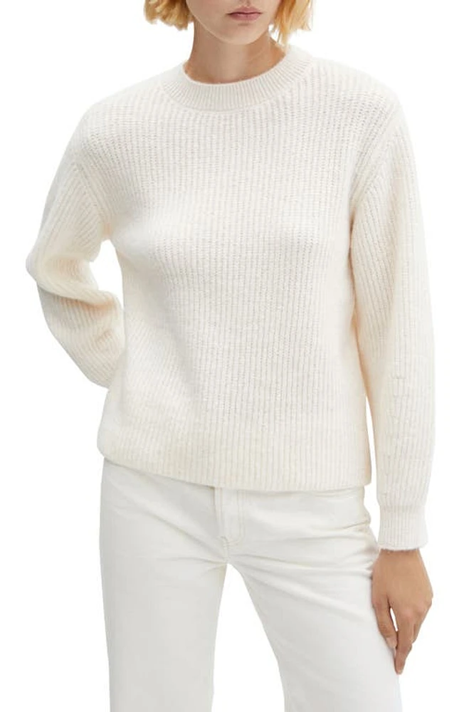 MANGO Rib Crewneck Sweater in Ecru at Nordstrom, Size X-Small