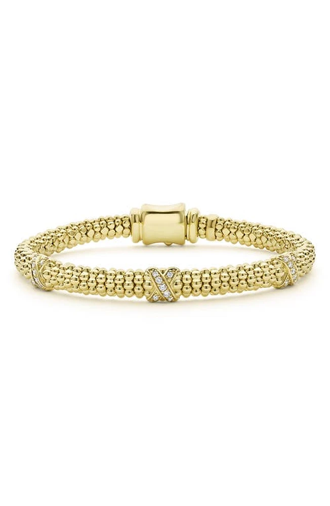 LAGOS Embrace Triple Pavé Diamond Station Bracelet in Gold Metallic at Nordstrom, Size 7