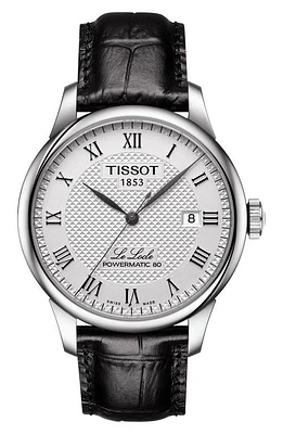 Tissot Le Locle Powermatic 80 Automatic Leather Strap Watch, 39mm in Black/Silver at Nordstrom